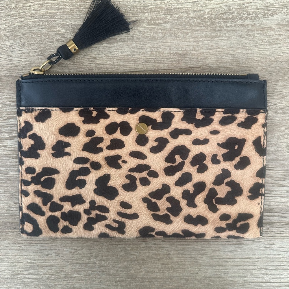J. Crew Leopard Print Clutch with Black Trim